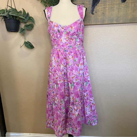 NWOT Adorable Presence Pink Floral Bustier Midi Dress With Pockets - Picture 7 of 10